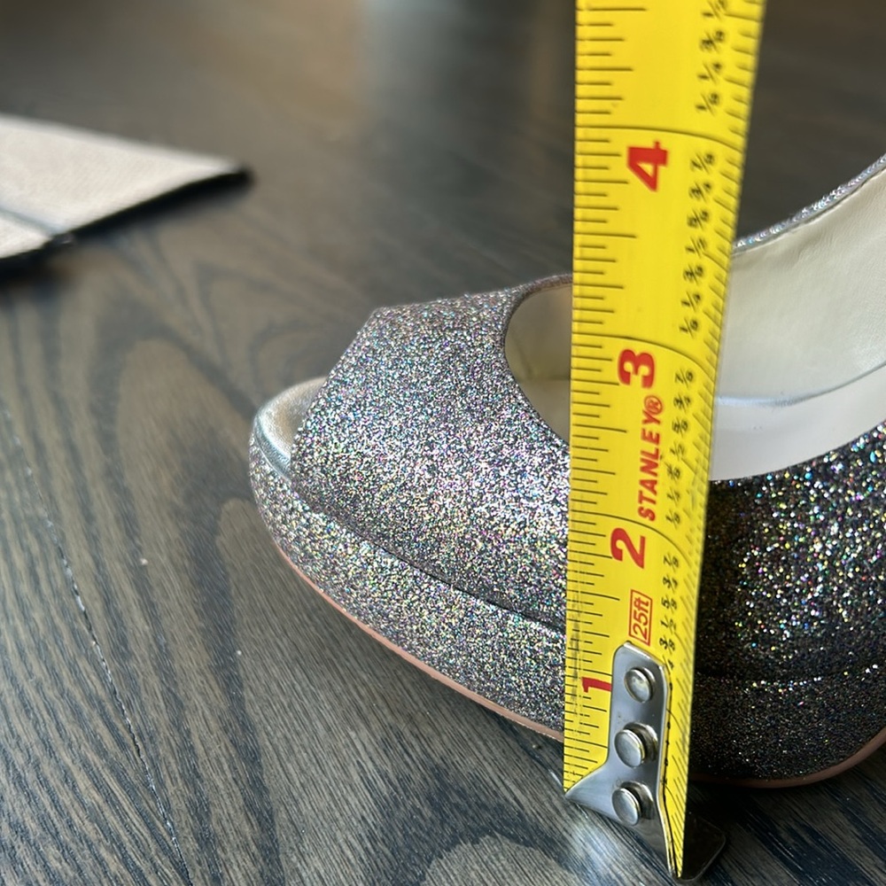 INC Mariela Multi-Colored Sparkle Heels Glitter Sz 7.5 Platform Peep Toe - Picture 12 of 17